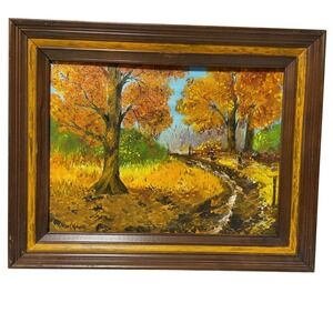 Pearl Kobs Original Oil Painting The Woods Road Autumn Landscape Signed 1975 VTG